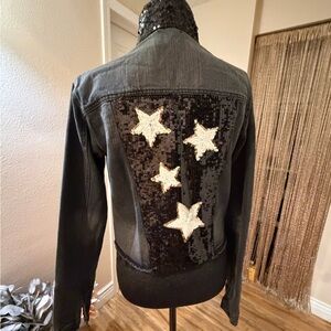 Aqua Black Denim Jacket with Sequin Stars